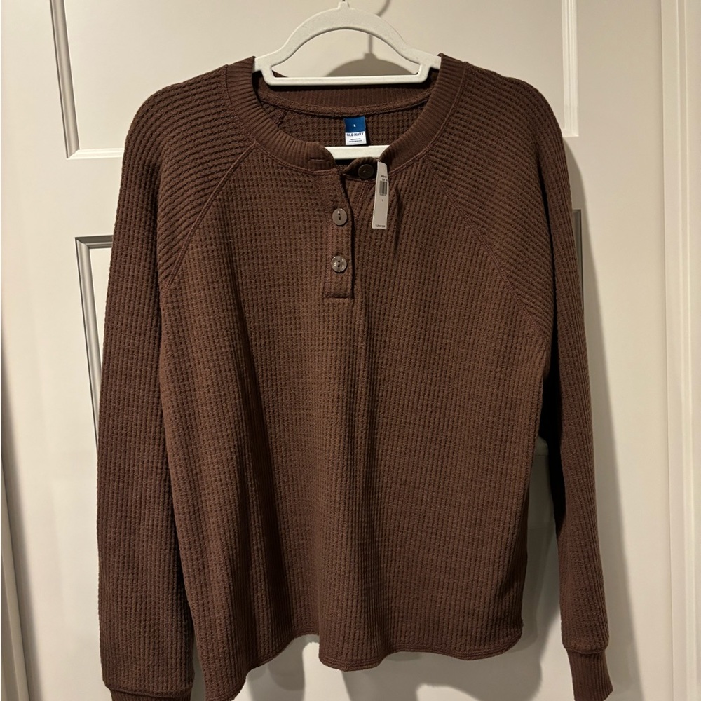 NWT Old Navy Brown Waffle Knit Henley